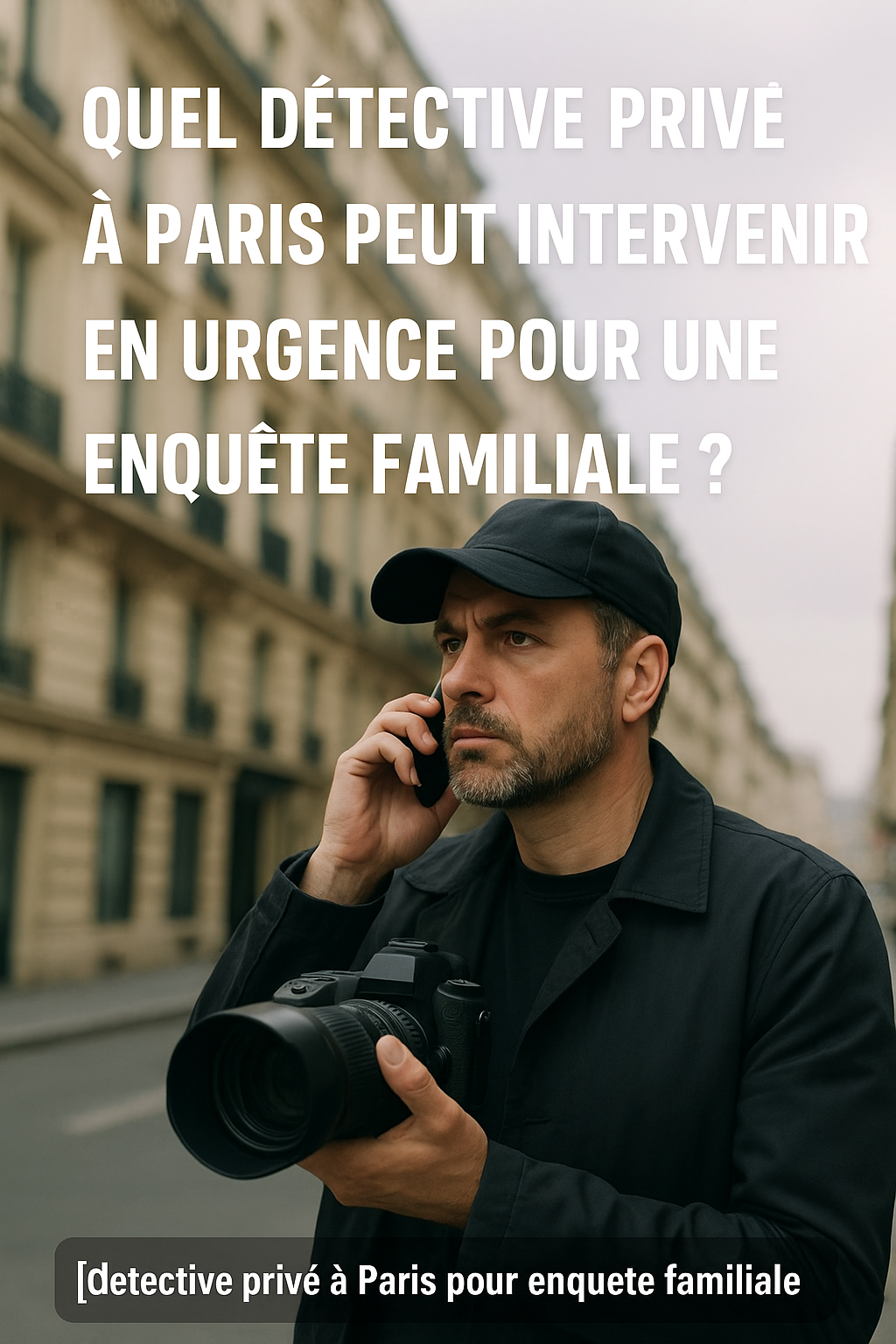 Détective privé à Paris spécialisé en enquêtes familiales urgentes. Agence agréée CNAPS. Preuves recevables pour avocat. Intervention rapide en Île-de-France.